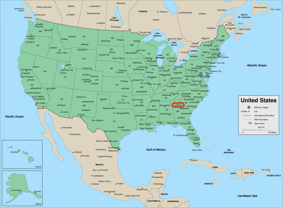 Atlanta su Georgia - Mappa degli Stati Uniti